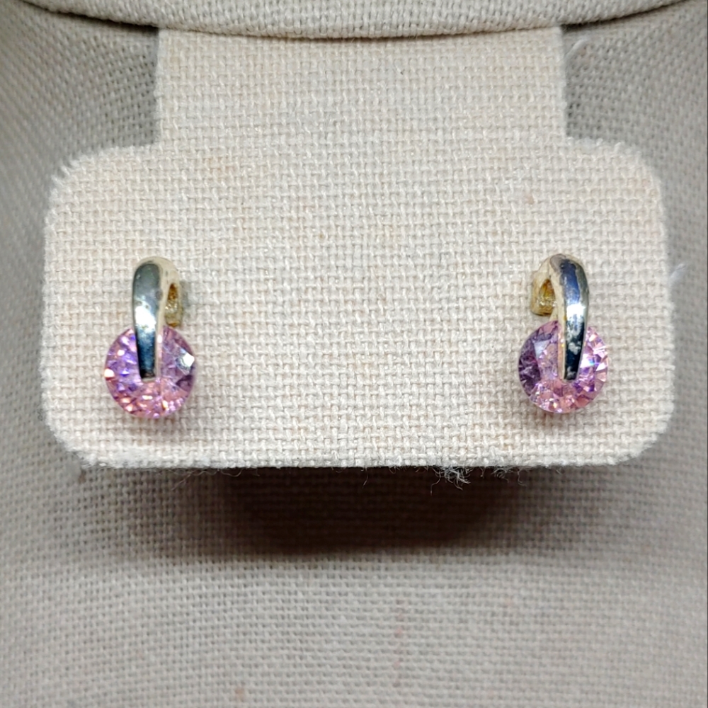 Silvertoned and pink rhinestone earrings